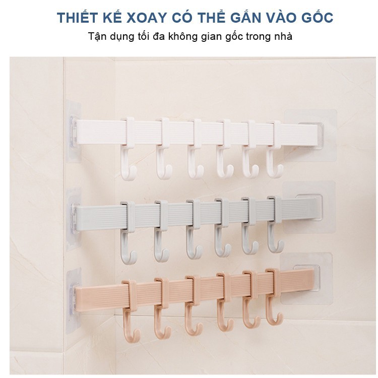 Thanh Treo Đồ Quần Áo, Giá Treo Đồ 6 Móc Dán Tường Cực Dính Cho Nhà Bếp, Phòng Tắm