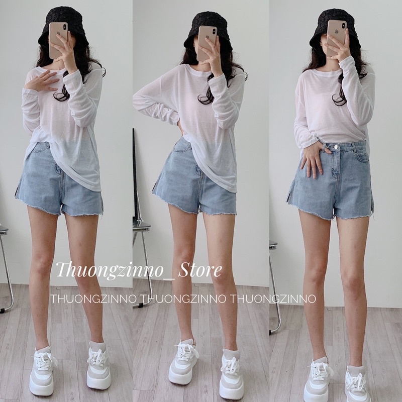 [Ảnh thật /Video]Quần sooc jean cắt đùi tua gấu mã mới hottrend Quần đùi tôn dáng tôn eo forl Hàn Quốc