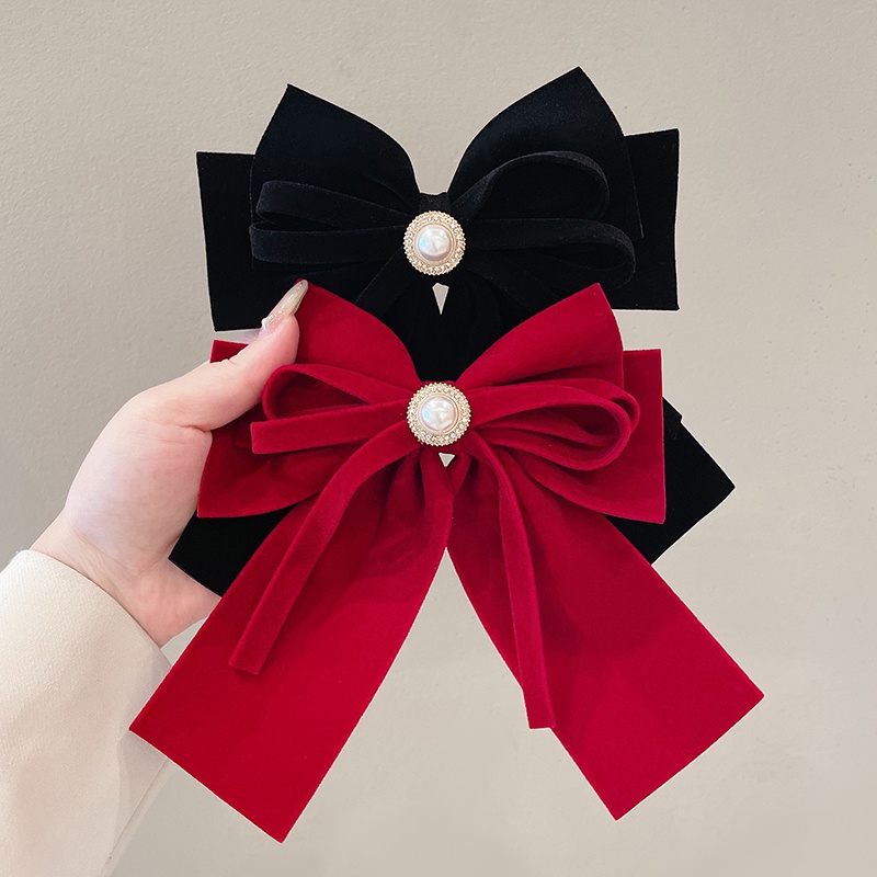 Kẹp Tóc Hình Nơ Ruy Băng Màu Đen Phong Cách Hàn Quốc Cho Nữ