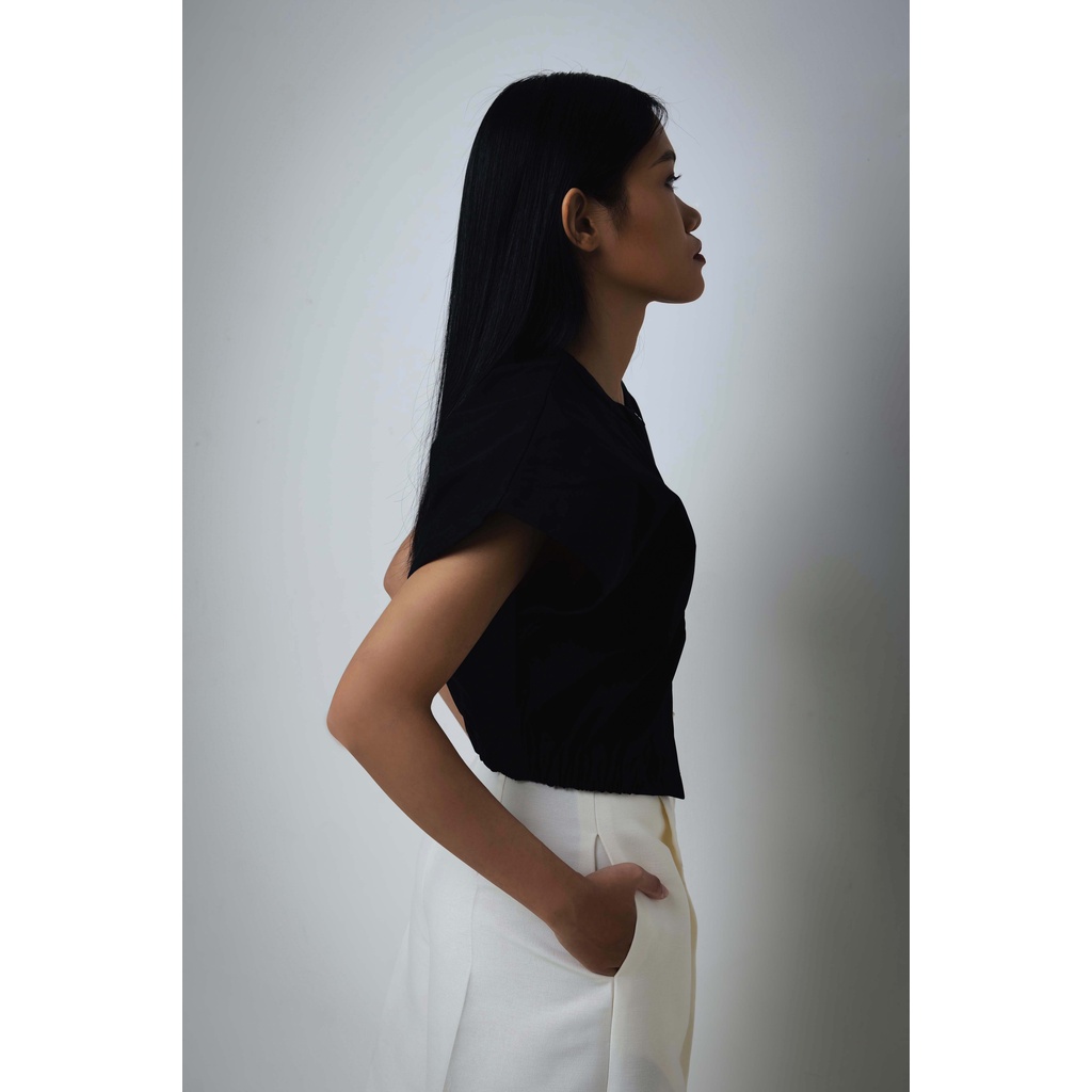 CoNIN-áo crop top túm eo lưng thun
