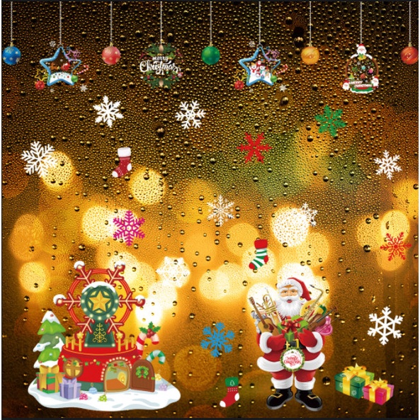 Decal dán tường Noel Hít Tĩnh Điện không Dơ Kính - Ông già noel ôm quà bên đu quay