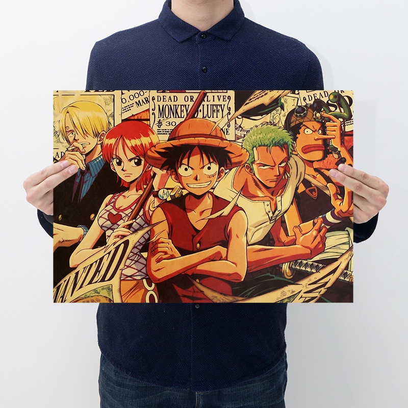 Poster One Piece Kích Thước 50.5*35cm Nhân Vật Luffy Zoro Boa Nami Sanji Ace Tranh Anime Phong Cách Cổ Điển Giấy Kraft