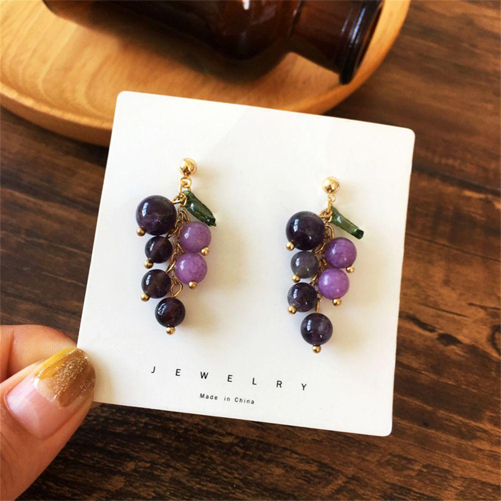 1 Khuyên Tai Nhựa Hình Chùm Nho Phong Cách Mới