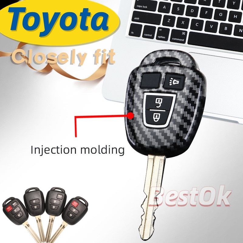 Vỏ Silicon Sợi Carbon Bảo Vệ Chìa Khóa Xe Hơi Toyota Camry Prius 2012 2013 2014 2015 2016 2017 Corolla RAV4 TOY43 2 / 3 / 4   Lật Vỏ Chìa Khóa Điều Khiển Từ Xa Cho Toyota VIOS GEN 3 Yaris / Toyota VIOS GEN 4 / RAV4