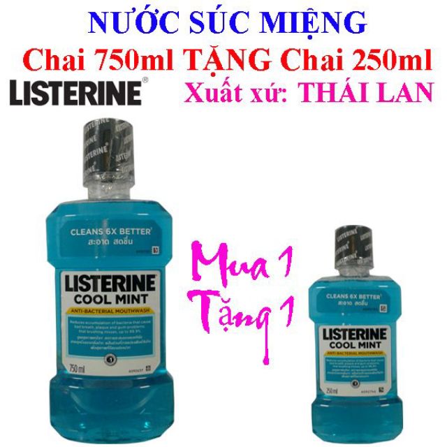 (Mua1 Tặng1) mua nước súc miệng LISTERINE 750ml + tặng nước súc miệng LISTERINE 250ml