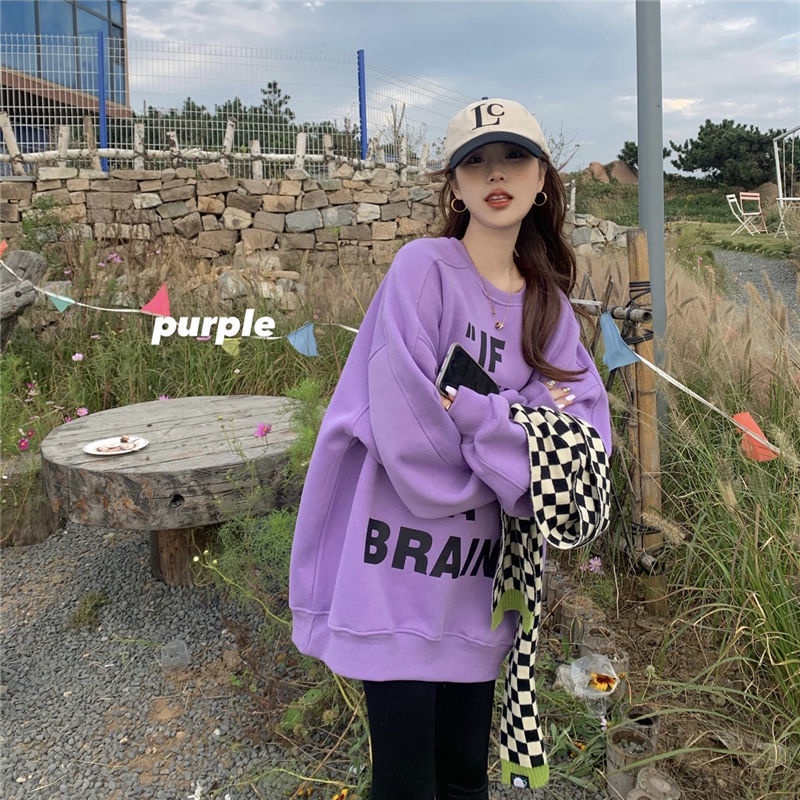 Áo Thun Nỉ Dài Tay Dáng Rộng In Chữ Phong Cách Hàn Quốc Thời Trang Mùa Đông Mới Cho Nữ