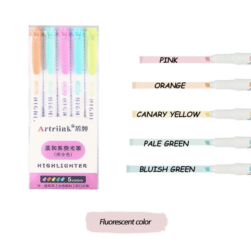 Set 5 Bút Đánh Dấu Hai Đầu Màu Sáng Dễ Thương