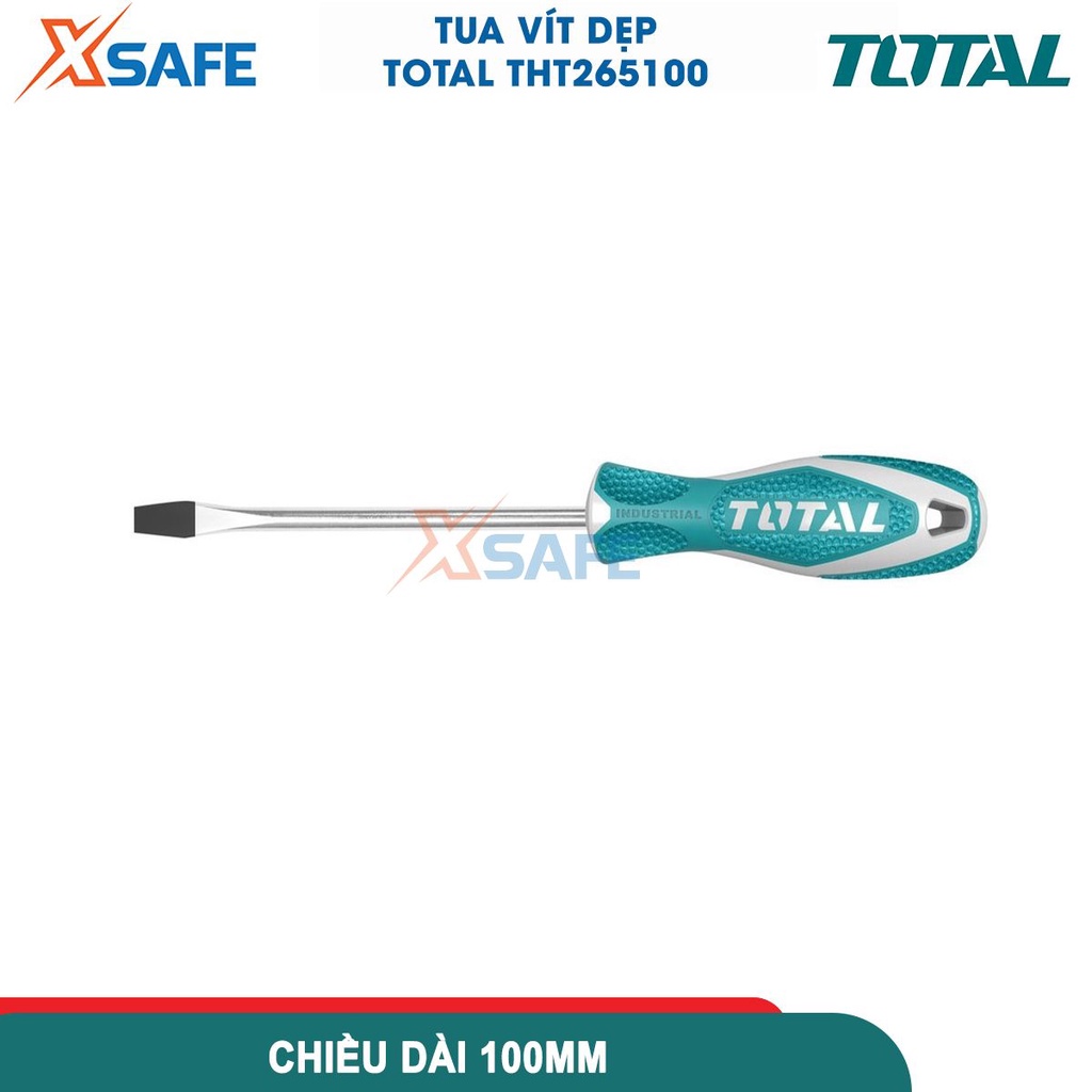 Tua vít dẹp TOTAL nhiều kích cỡ Tuốc nơ vít Thép Cr-V Đường kính 5.0mm hoặc 6.0mm Chiều dài 100mm tháo mở ốc vít[XSAFE]