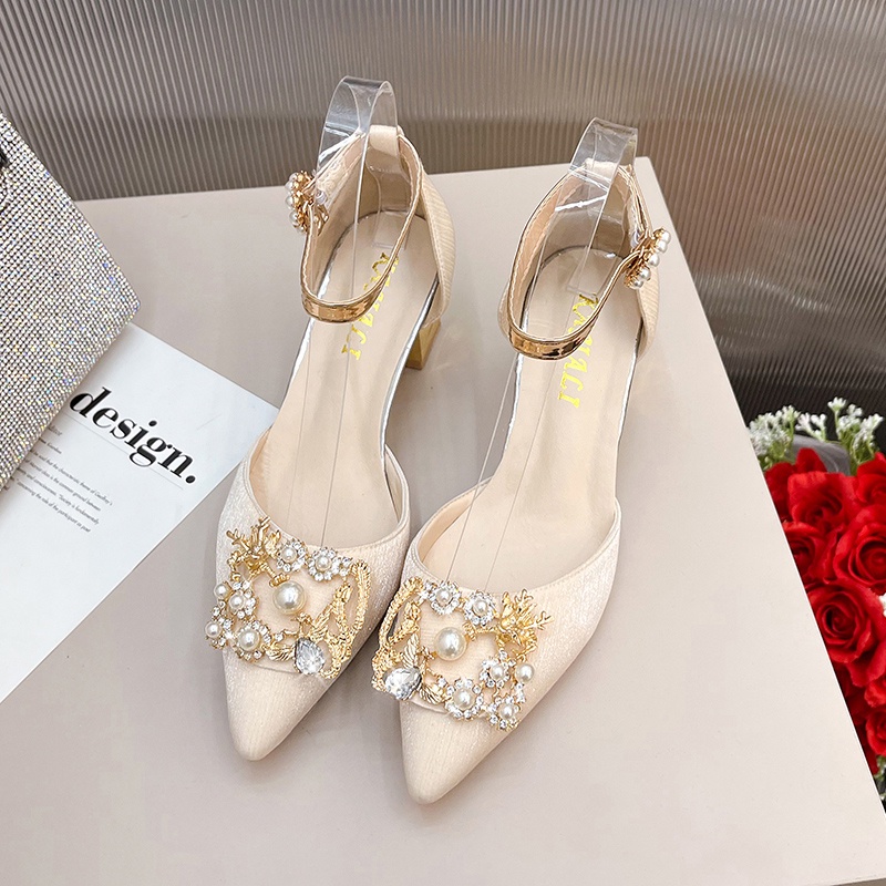 Giày Cao Gót Mũi Nhọn Đính Đá Thời Trang Cho Nữ