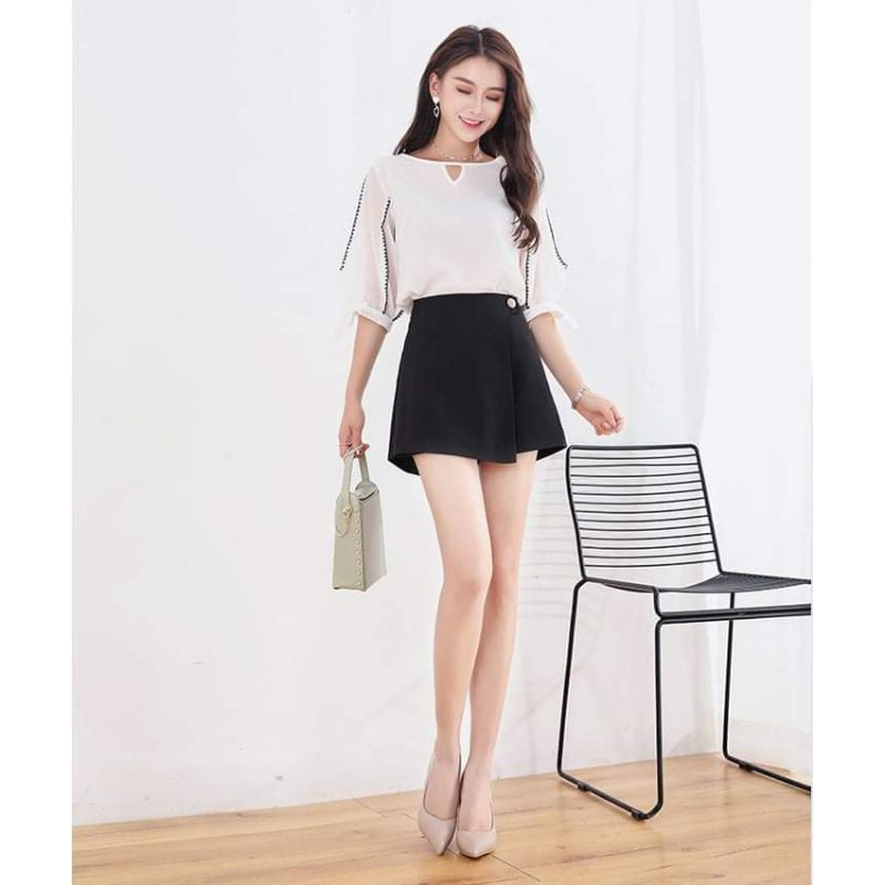 Chân váy chữ A vạt lệch phối cạp | BigBuy360 - bigbuy360.vn