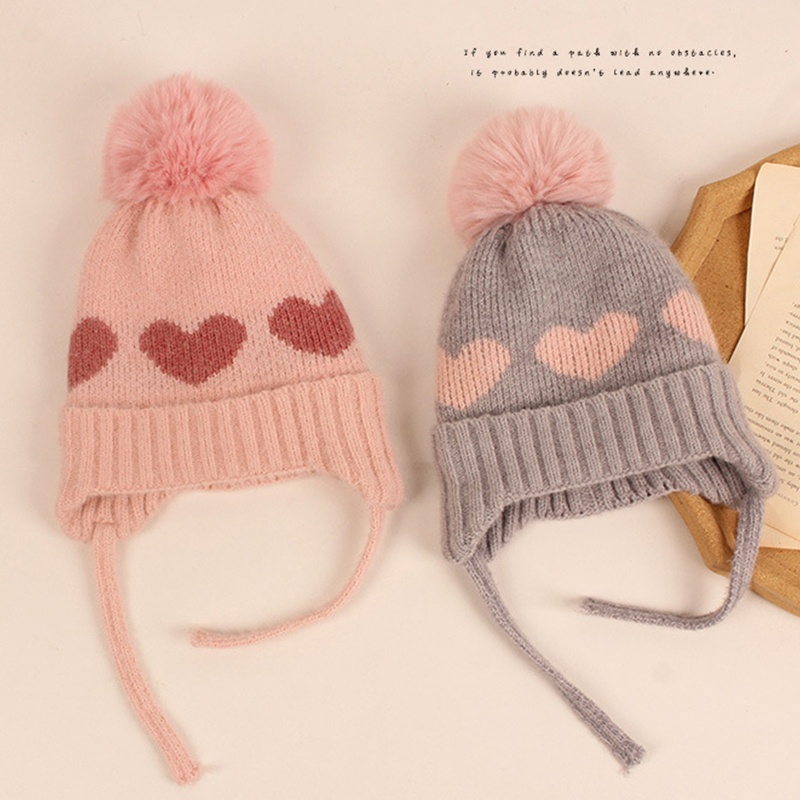 Mũ Beanie Dệt Kim Dày Dặn Đính Quả Bông Dễ Thương Thời Trang Thu Đông Cho Bé Trai Và Gái 6-36 Tháng Tuổi