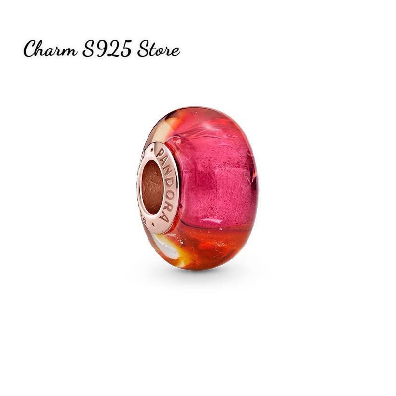 charm pan hạt thuỷ tinh pha vàng đỏ mẫu mới bạc s925