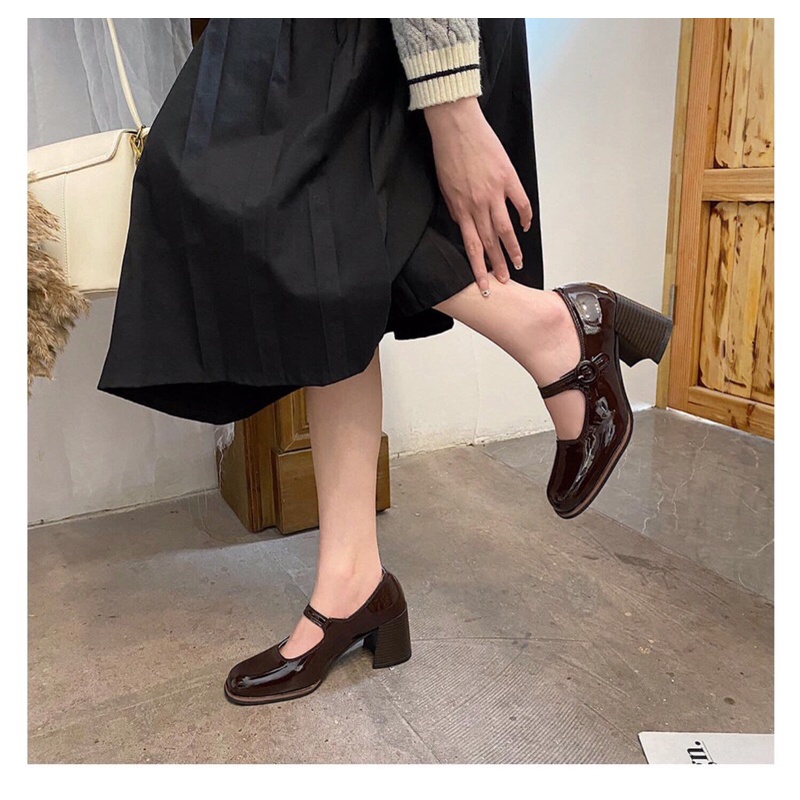 Giày Mary Jane gót 5cm da bóng mix đồ siêu đẹp | Ảnh thật