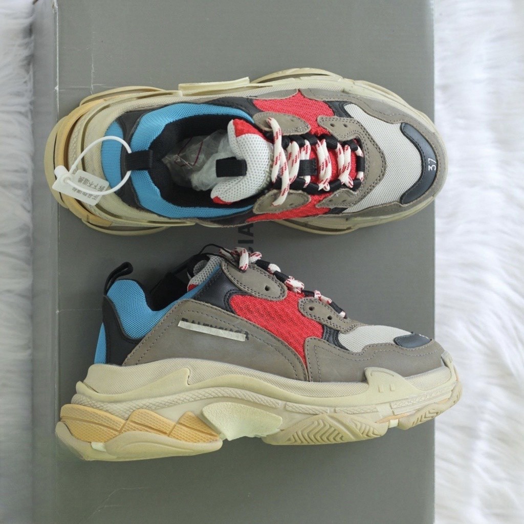 Giày Sneaker Balen Triple S Xanh Đỏ
