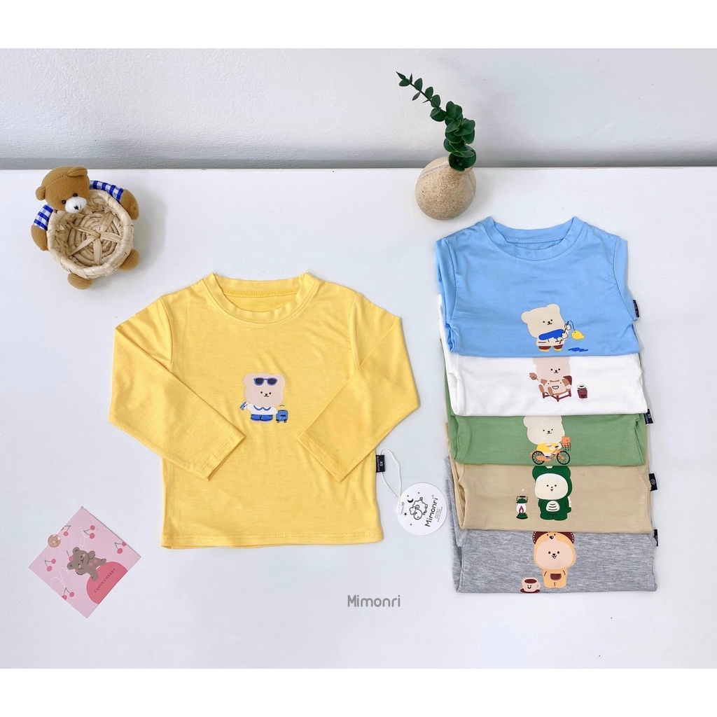 Áo cổ tròn thun lạnh in hình gấu cho bé