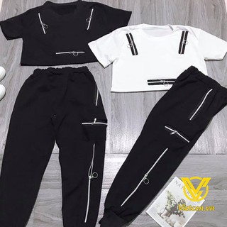 Set áo croptop quần baggy khóa đùi-siêu hot