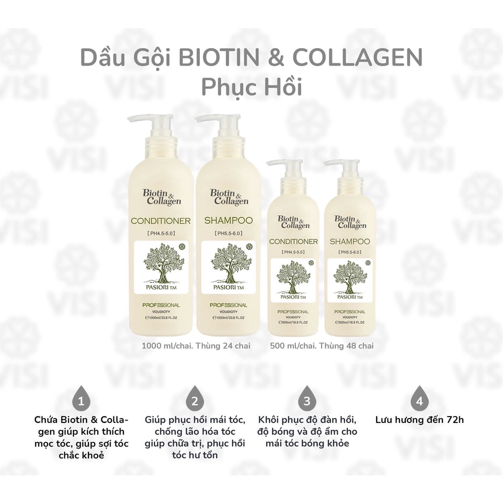 Cặp Gội Xả Biotin Collagen Voudioty 500ml-1000ml Ngăn Ngừa Rụng Tóc, Phục Hồi Tóc Khô Xơ, Hư Tổn