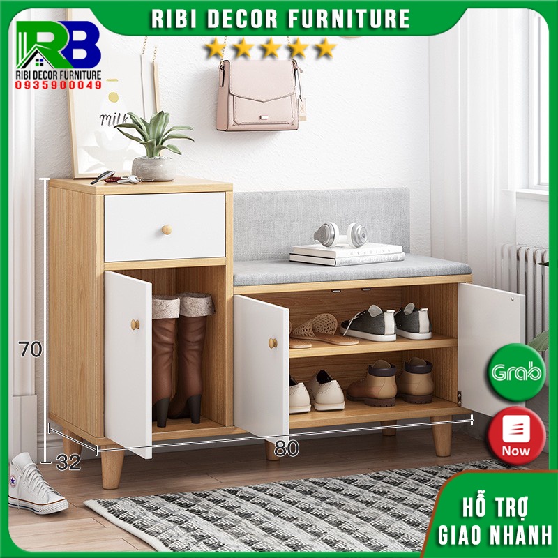 Kệ để giày dép thông minh RiBi Decor Furniture kết hợp kệ ngồi có nệm và kệ tủ để đồ thông minh