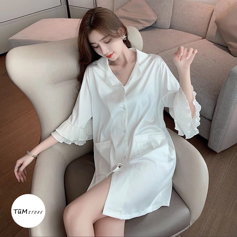 Váy choàng ngủ basic trắng tay lỡ | BigBuy360 - bigbuy360.vn