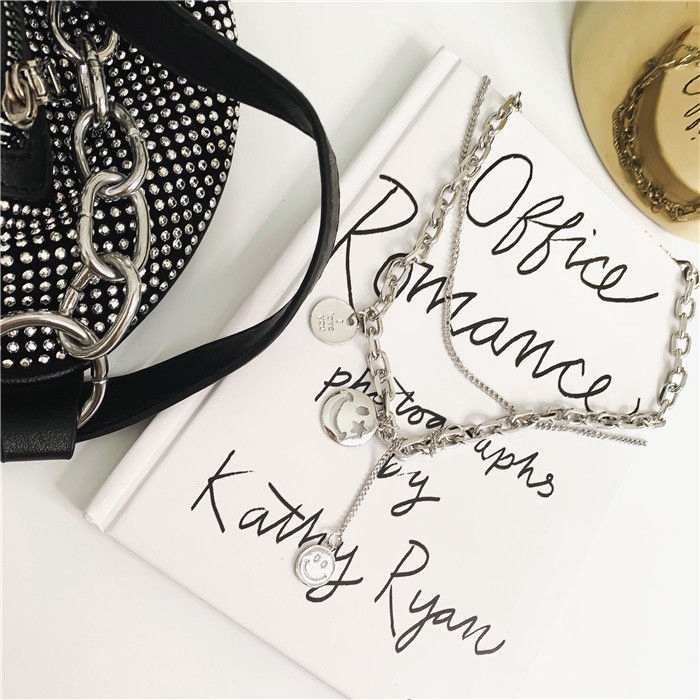 Dây Chuyền Nhiều Lớp Mặt Hình Mặt Cười Phong Cách Hip Hop Cá Tính