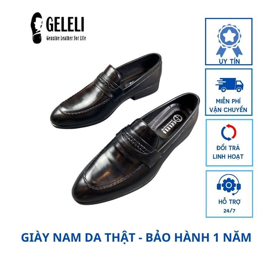 Giày Lười Công Sở Nam Da Bò Thật GCS22VT Geleli Bảo Hành 1 Năm