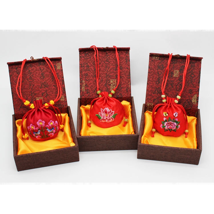 Hầu Bao Đựng Xu, Túi Thơm,Chứa Hương Liệu Có Thể Đeo Cho Trẻ Chống Muỗi, Thêu Hoa Sen, Dùng Làm Quà Tặng 2N011-2 Ngân Sh