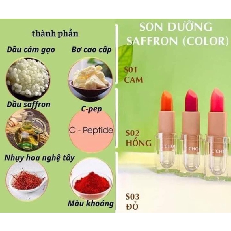 Son Dưỡng Môi Saffron CChoi thỏi 4g dùng được cho phự nữ mang thai và mẹ cho con bú