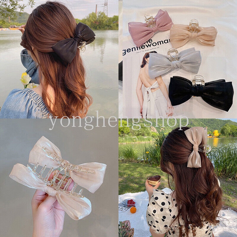 Kẹp Tóc Nơ Lưới Lấp Lánh Thời Trang Cho Nữ