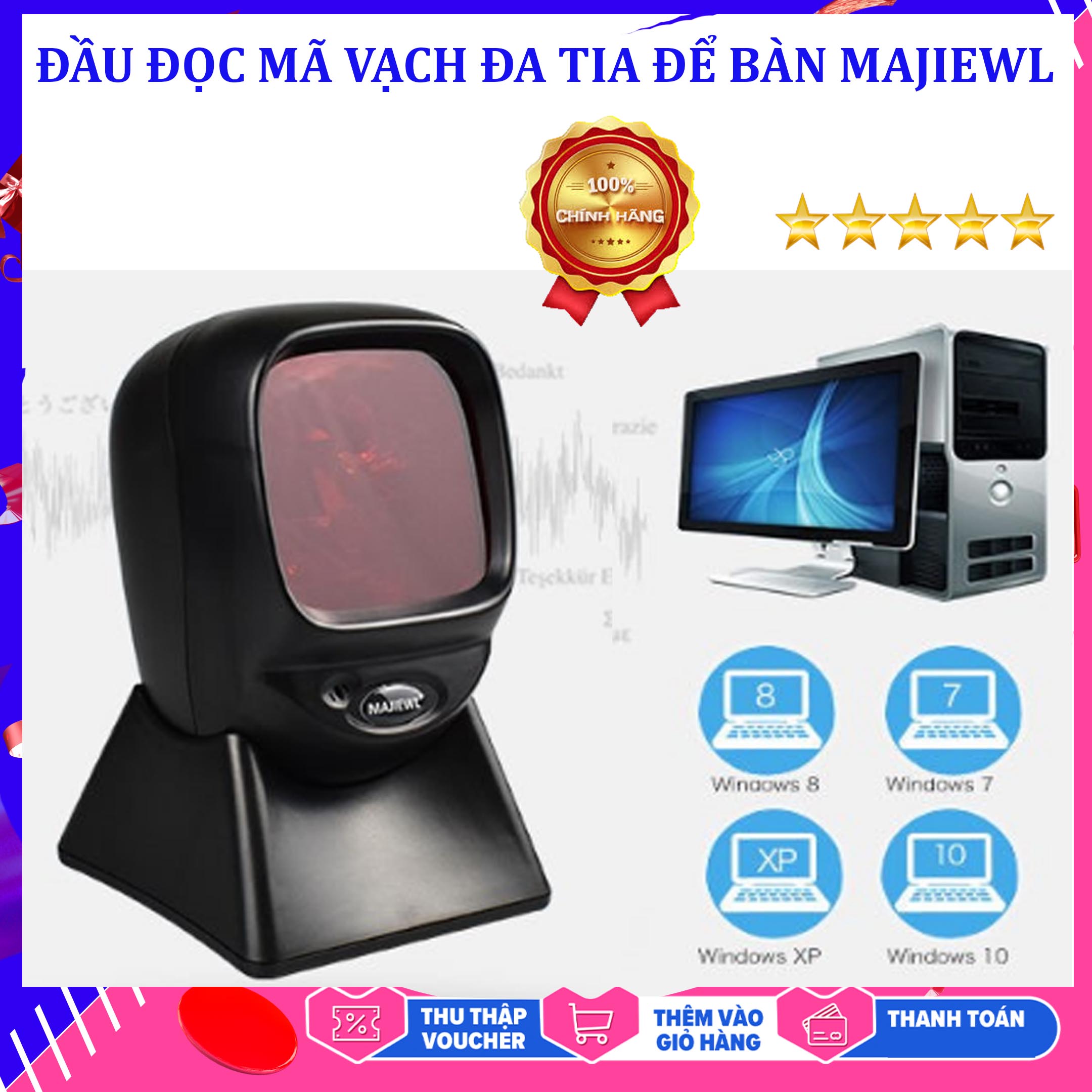 Đầu đọc mã vạch đa tia để bàn MAJIEWL, May doc ma vachBảo hành uy tín 1 đổi 1