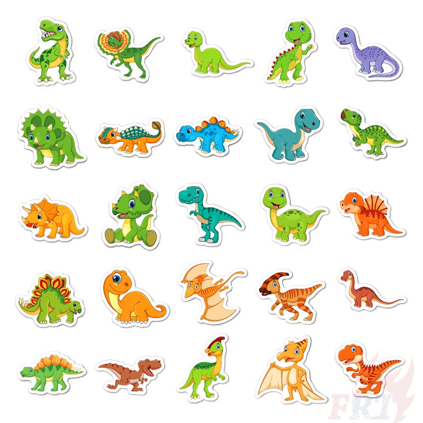 Set 50 nhãn dán in họa tiết khủng long dùng trang trí cho sổ tay/ máy tính/ ván trượt/ hành lý thủ công vui nhộn cho bé