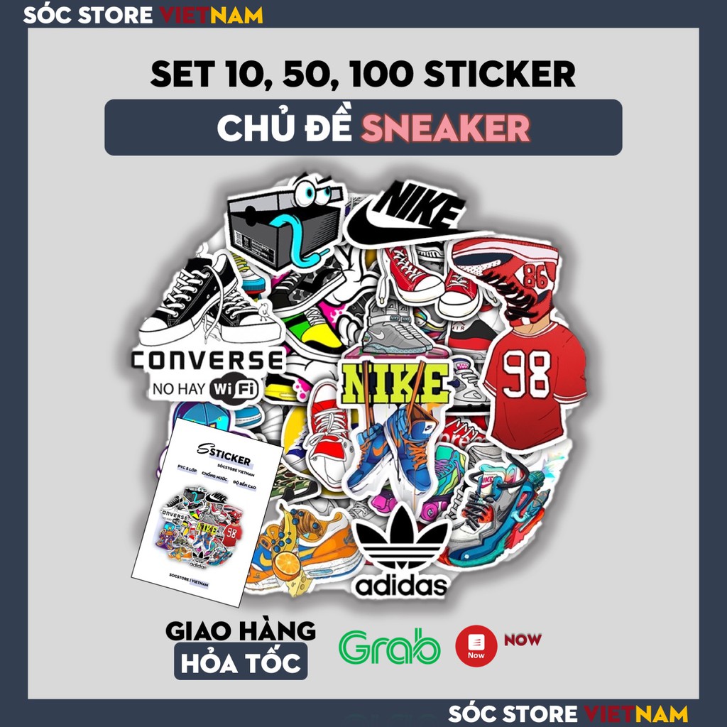 Sticker Sneaker Sóc Store chống nước custom, dán trang trí mũ bảo hiểm nửa đầu, nón bảo hiểm 3 phần 4