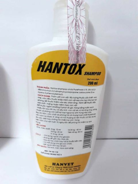 Sữa tắm chó mèo hantox shapoo vàng 200ml