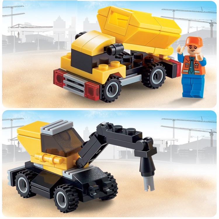 Bộ 8 kiểu xe công trình trò chơi mô hình lắp ráp thông minh phát triển trí tuệ mảnh nhỏ 3-6 tuổi