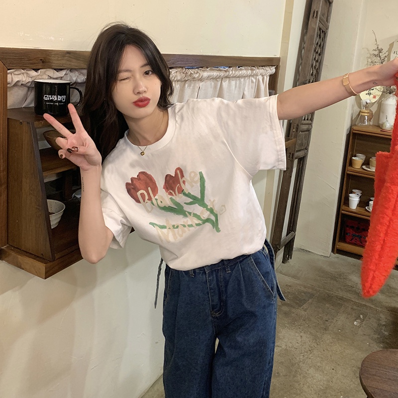 Áo thun SUXI tay ngắn cổ tròn dáng rộng thời trang mùa hè cho nữ