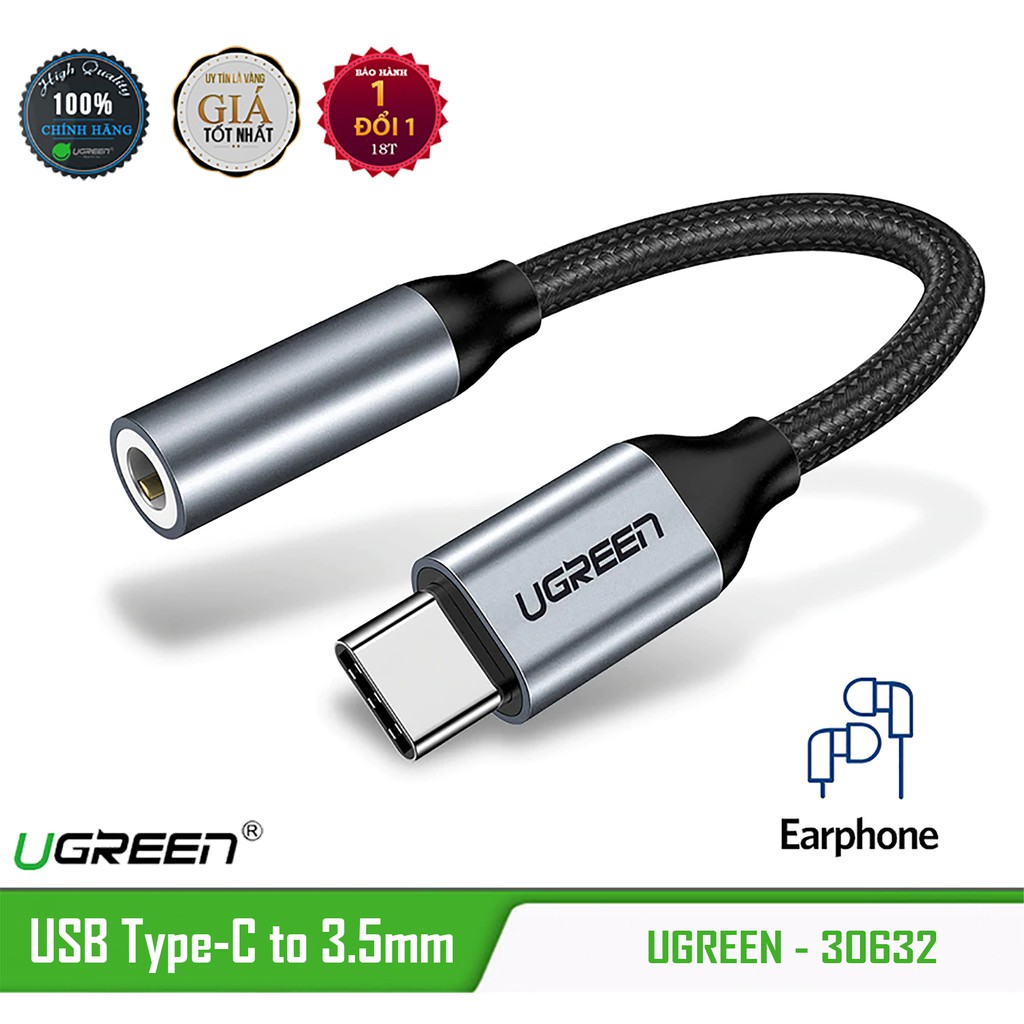 Cáp chuyển USB Type-C ra Audio 3.5mm Cao Cấp UGREEN