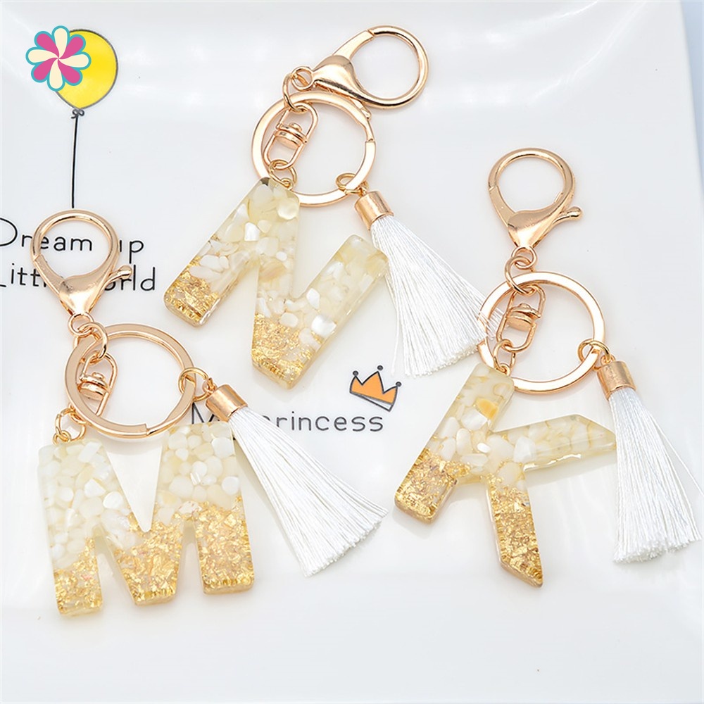 1 Móc Khóa Hình Chữ Cái Tiếng Anh Màu Vàng Gradient Resin Lấp Lánh