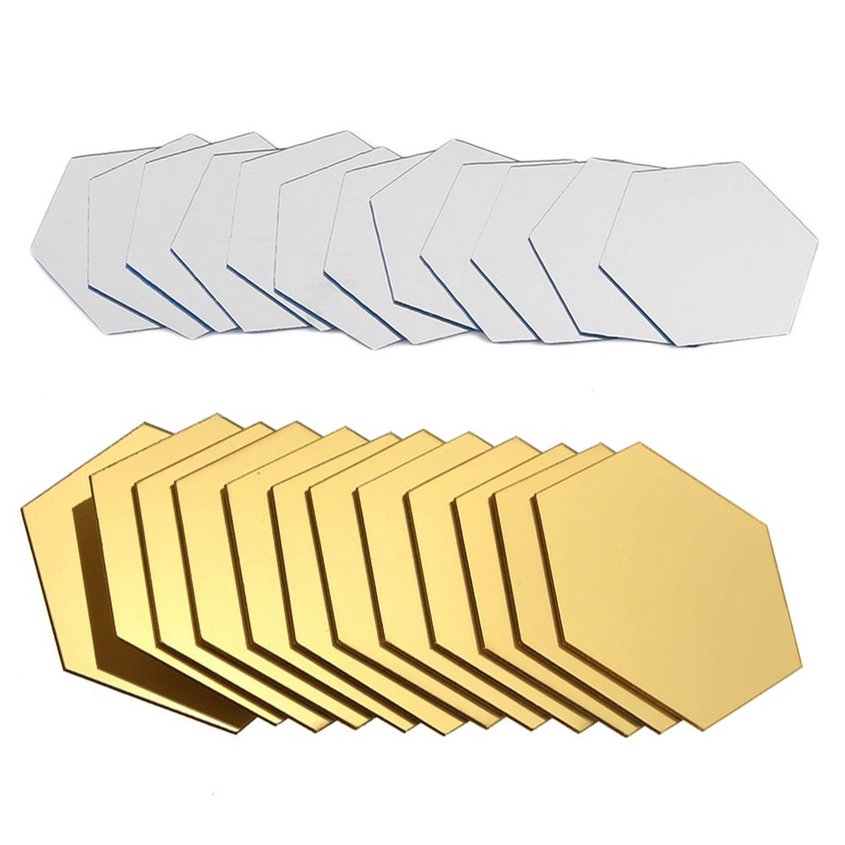 Set 12 Miếng Dán Tường Tráng Gương Hình Lục Giác Chống Thấm Nước