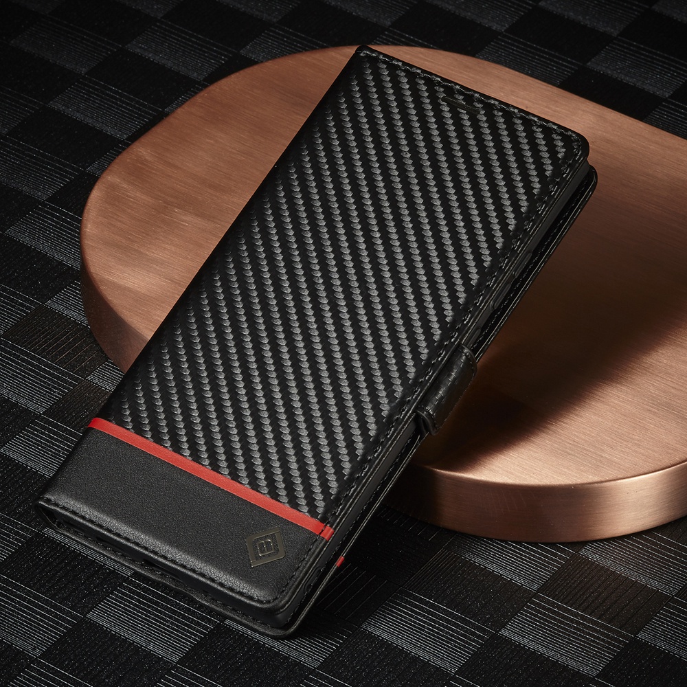 Ốp Điện Thoại Da PU Sợi Carbon Dạng Ví Nắp Lật Hít Nam Châm Có Ngăn Đựng Thẻ Và Giá Đỡ Cho Samsung Galaxy Note 2