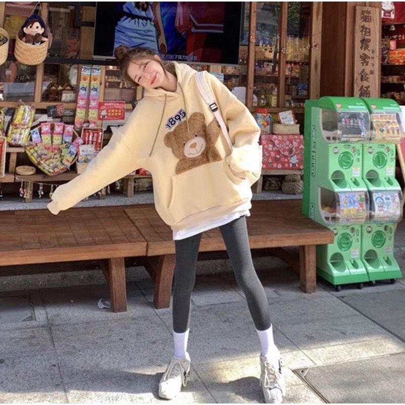 ÁO HOODIE BASIC  FROM RỘNG THÊU GẤU  CỰC DỄ THƯƠNG