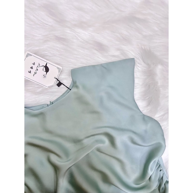 [Mã SKAMA06 giảm 8% tối đa 50K đơn 250K] VNU271 - VÁY LỤA XANH NGỌC TAY HẾN RÚT SƯỜN | BigBuy360 - bigbuy360.vn