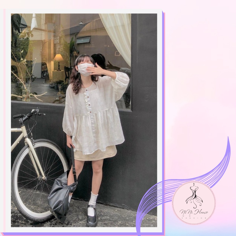 Set babydoll ulzzang nữ kèm áo hai dây và chân váy cạp chun