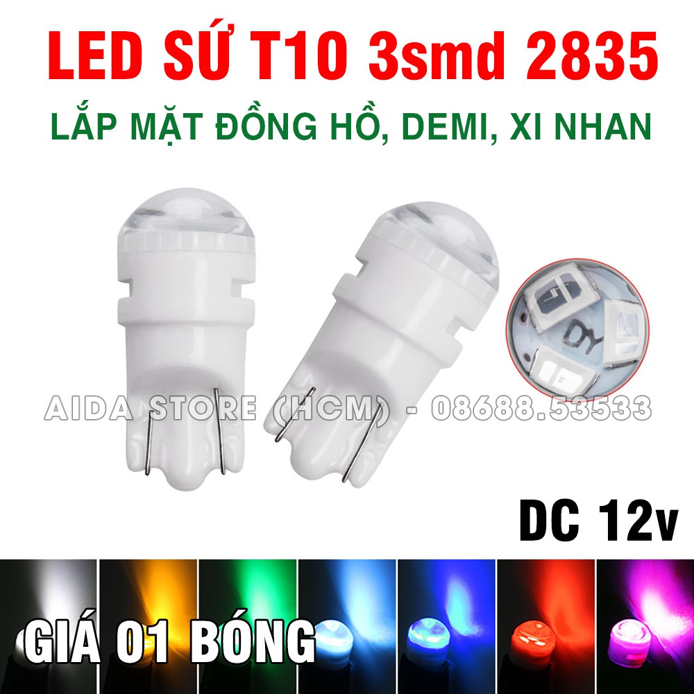 01 bóng LED T10 THÂN SỨ thấu kính 3SMD 2835 lắp cho mặt đồng hồ, demi, xi nhan xe máy, ô tô DC 12v