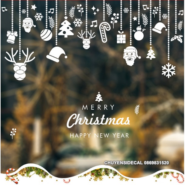 Decal dán tường Noel - Rèm phụ kiện trang trí lễ nền trắng
