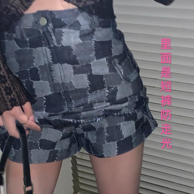 Set Áo Ren Lưới + Quần Short Denim Giả Váy Thời Trang Cho Nữ