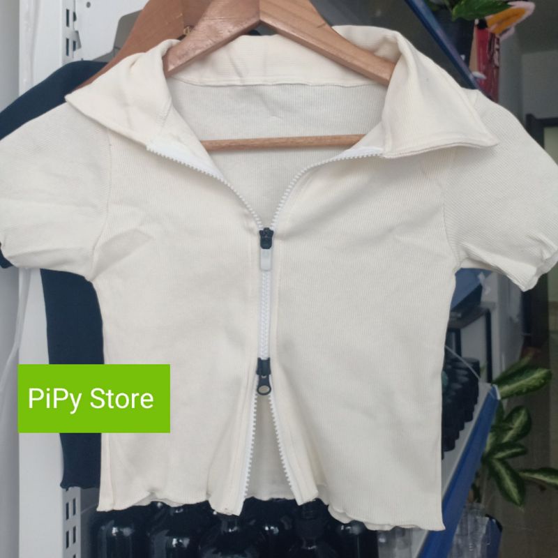 Áo Croptop cổ đứng khoá kéo sexy chất đẹp Pipy Store, áo crt khóa 2 chiều