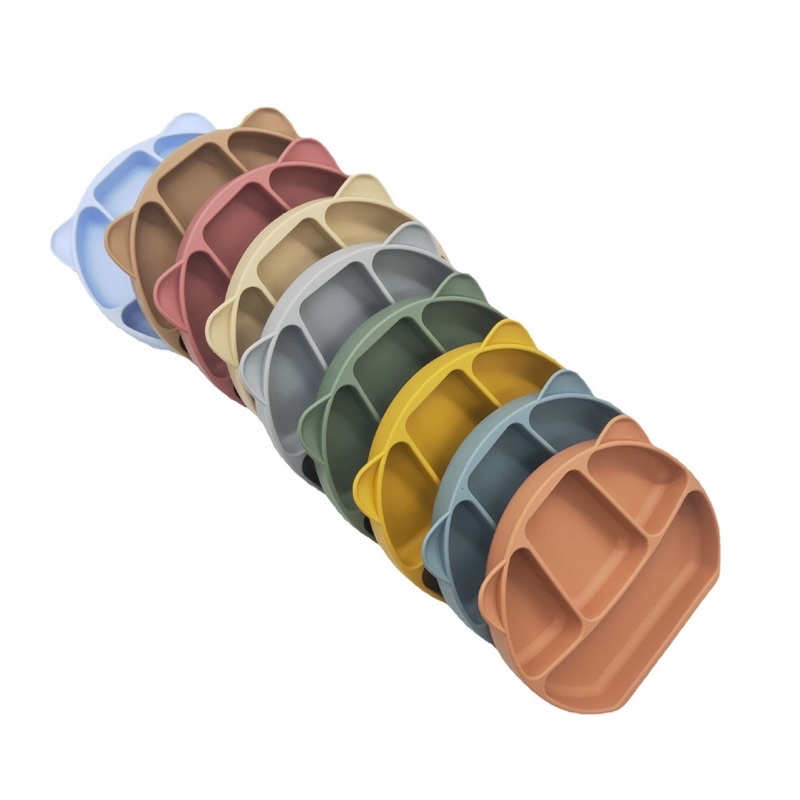 Khay silicon hình tai gấu 4 ngăn có đế chống đổ chống trượt cho bé