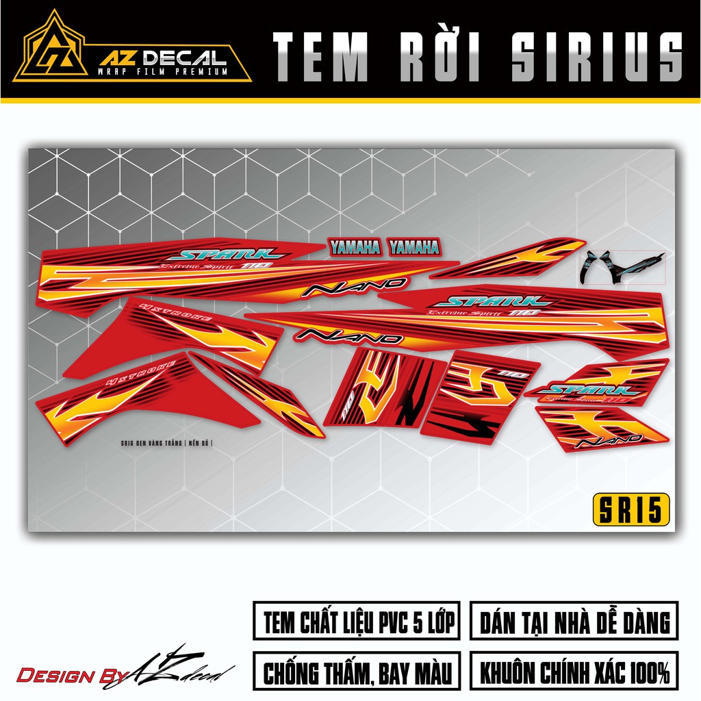 Tem Xe Sirius Spark, Nhiều Màu Tem Cho Xe | SR16 | Chất Liệu Decal Chống Nước, Chống Phai Màu