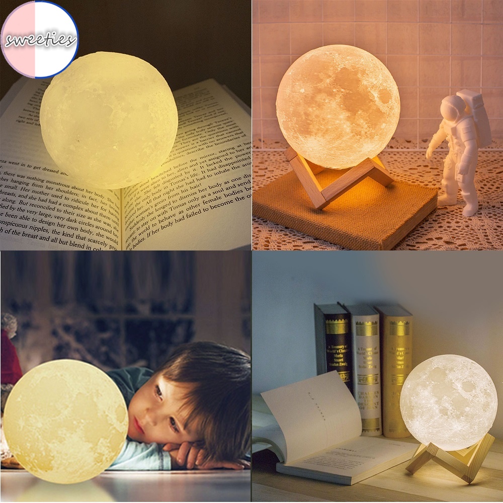 Đèn mặt trăng thiết kế 3D chất liệu vinyl ánh sáng ấm áp trang trí phòng ngủ sáng tạo/làm quà tặng sinh nhật