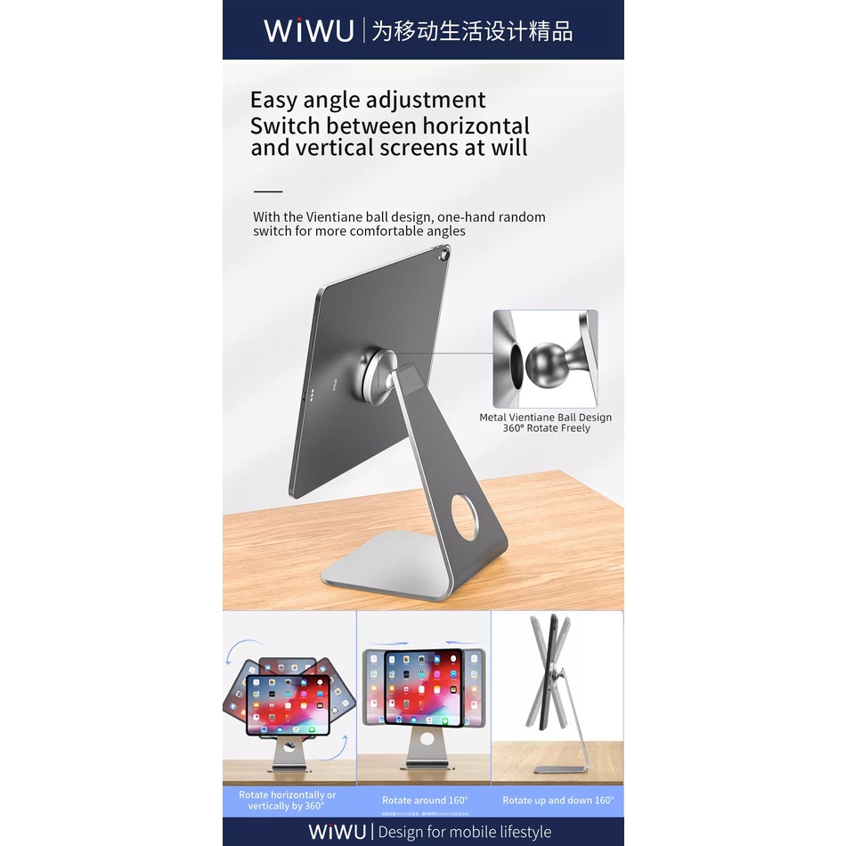 Giá đỡ chất liệu kim loại cao cấp WiWU Hubble Tablet Stand ZM307 tích hợp nam châm hút cho iPAD/ iPHONE