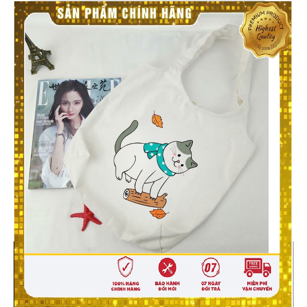 TÚI TOTE QUAI LIỀN VẢI MỀM ĐEO VAI (45 X 38 CM) FROM LỚN HÌNH MÈO KHÚC GỖ